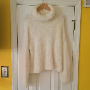 Express White Fuzzy Turtleneck Sweater